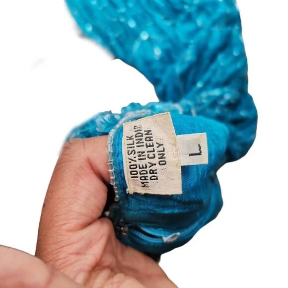 Vintage Aqua Blue Beaded/Sequin Dress with Long Sleeves & Ruffle Hemline | Circa - Picture 4 of 5